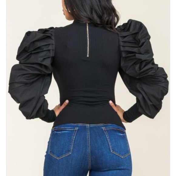 Full Puff Sleeves Keyhole Blouse - Picture 2 of 2